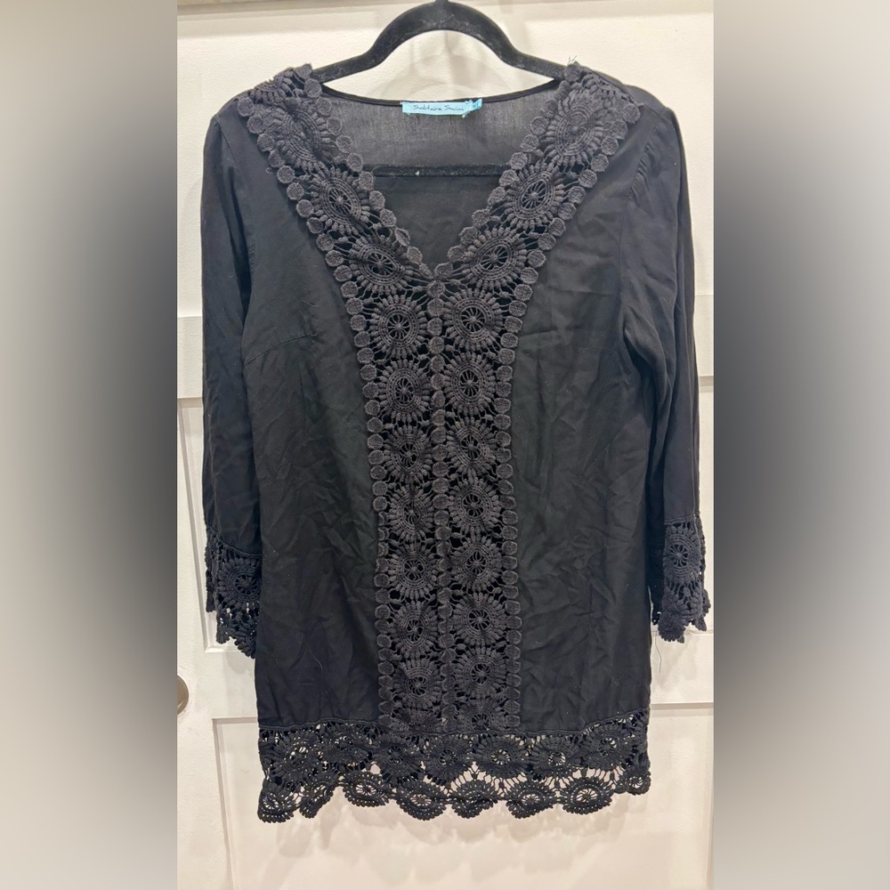 Solitaire Black Crochet Swimwear Beach Coverup Resort-wear Cruise